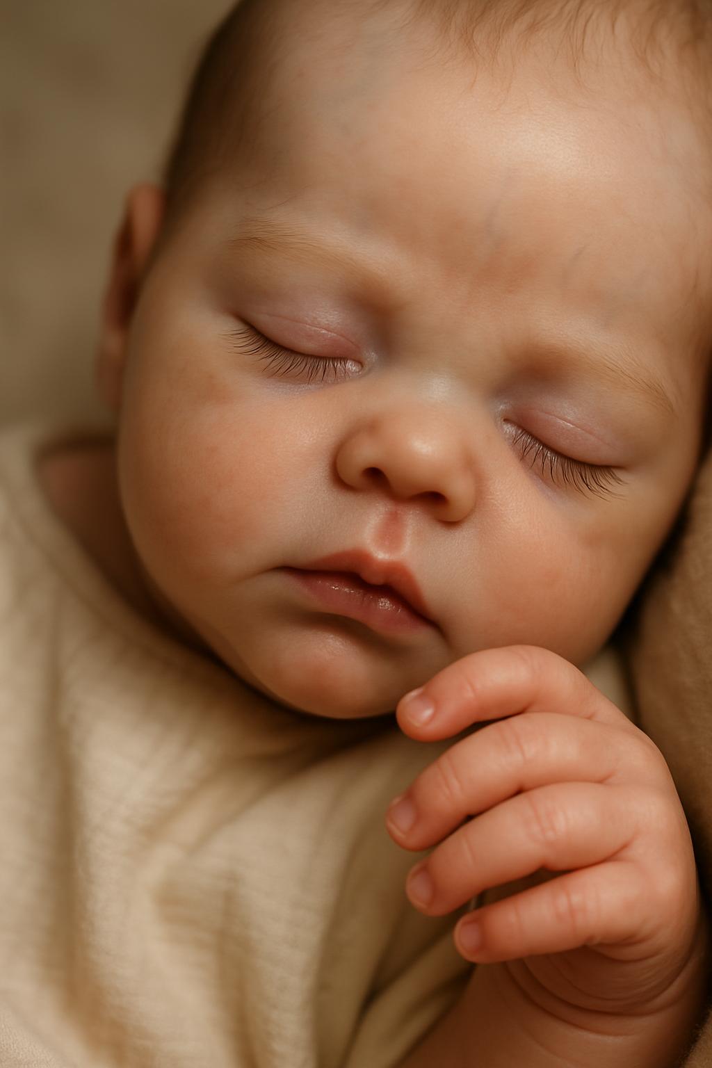 Detalhe de um bebê reborn mostrando realismo